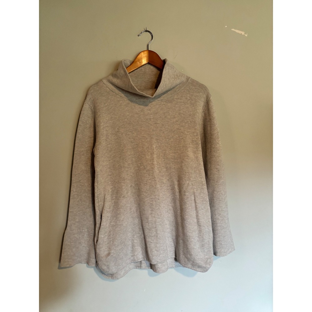 Burgess Gray Cotton Cashmere Funnel Neck Tunic Sweater Pockets L